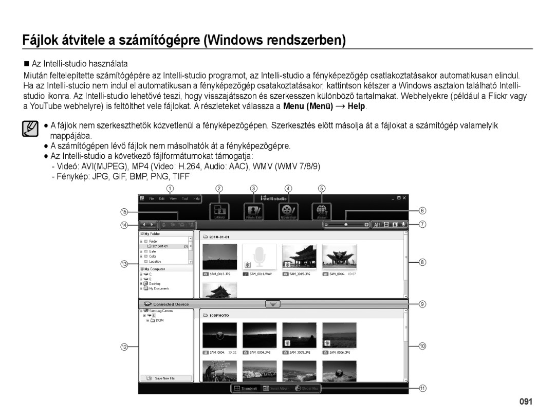 Samsung EC-ES71ZZBDPE2, EC-ES70ZZBPSIT, EC-ES70ZZBPPIT, EC-ES70ZZBPBIT, EC-ES70ZZBPBE3 manual Az Intelli-studio használata 