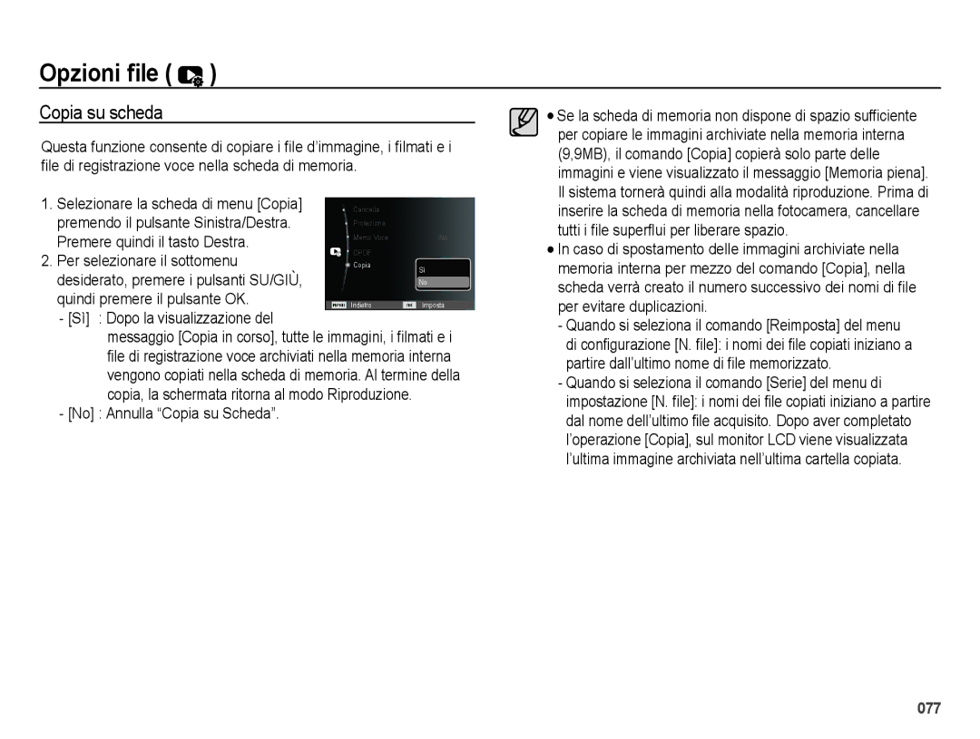 Samsung EC-ES70ZZBPUIT, EC-ES70ZZBPSIT manual Copia su scheda, Sì Dopo la visualizzazione del, No Annulla Copia su Scheda 