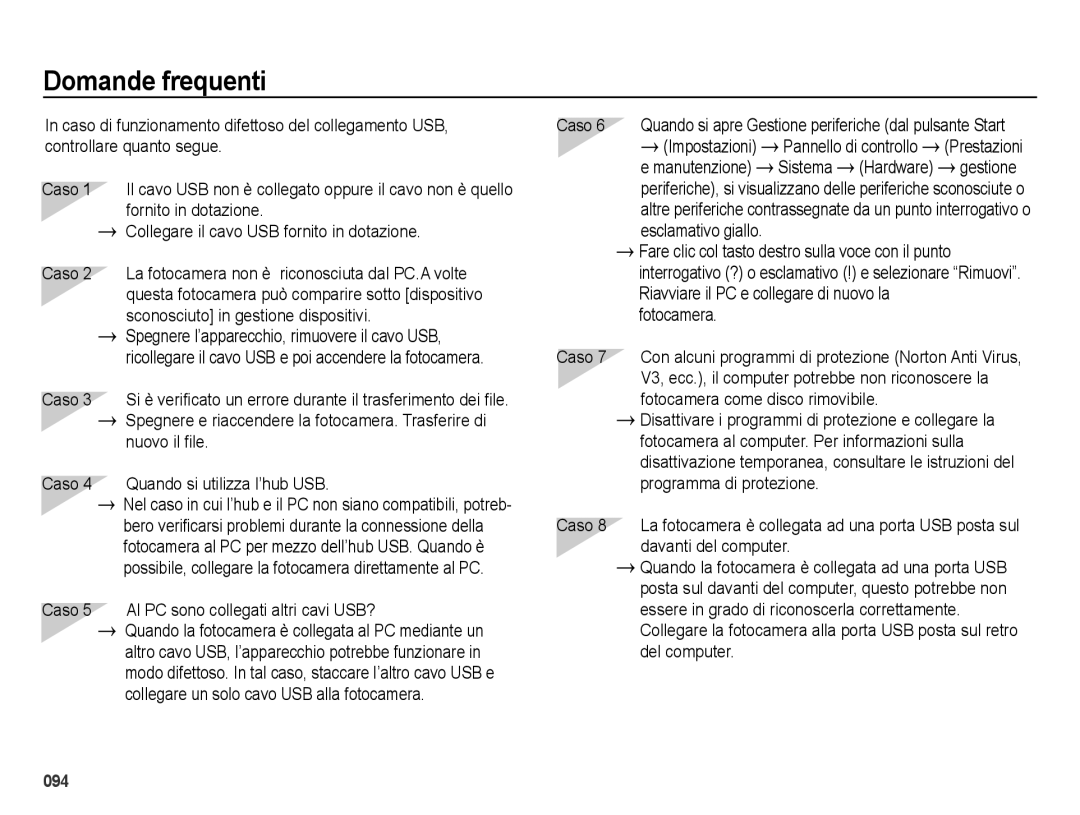 Samsung EC-ES70ZZBPSIT, EC-ES70ZZBPPIT, EC-ES70ZZBPBIT, EC-ES70ZZBPUIT, EC-ES70ZZBPRIT manual Domande frequenti 