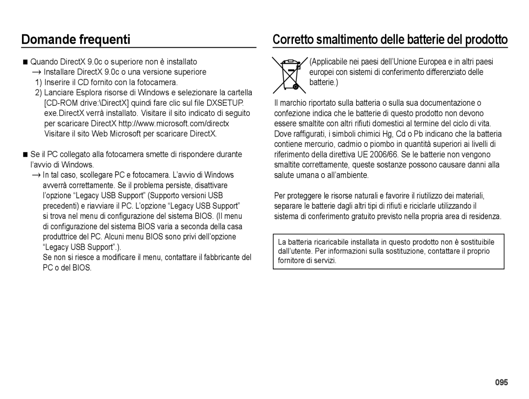 Samsung EC-ES70ZZBPPIT, EC-ES70ZZBPSIT, EC-ES70ZZBPBIT, EC-ES70ZZBPUIT manual Corretto smaltimento delle batterie del prodotto 