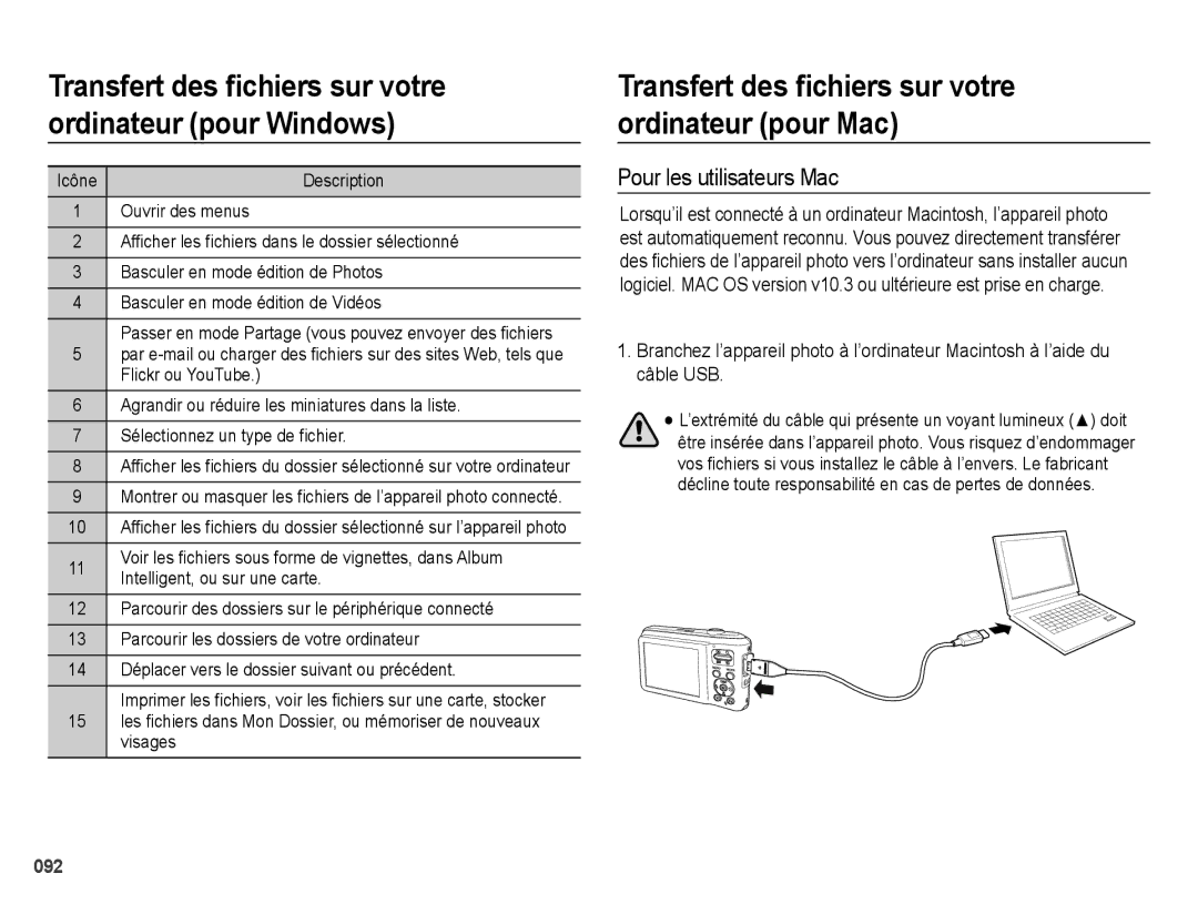 Samsung EC-ES70ZZBPBE1, EC-ES71ZZBDSE1 manual Transfert des ﬁchiers sur votre ordinateur pour Mac, Pour les utilisateurs Mac 