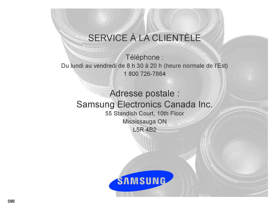 Samsung EC-ES71ZZBDRE1, EC-ES71ZZBDSE1, EC-ES70ZZBPBE1, EC-ES71ZZBDBE1, EC-ES70ZZBPRE1, EC-ES71ZZBDPE1 Service À LA Clientèle 