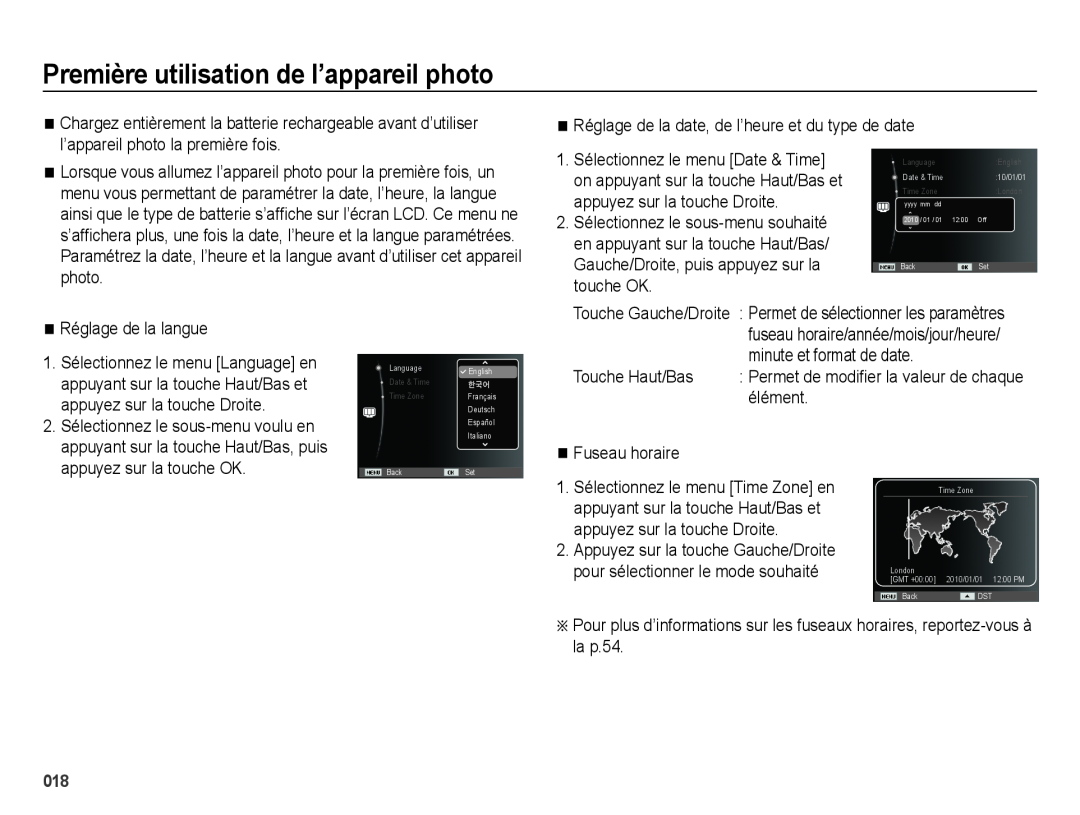 Samsung EC-ES71ZZBDPE1 manual Première utilisation de l’appareil photo, Réglage de la date, de l’heure et du type de date 