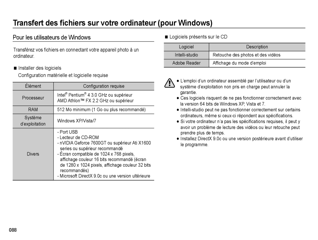 Samsung EC-ES71ZZBDPE1 manual Transfert des ﬁchiers sur votre ordinateur pour Windows, Pour les utilisateurs de Windows 