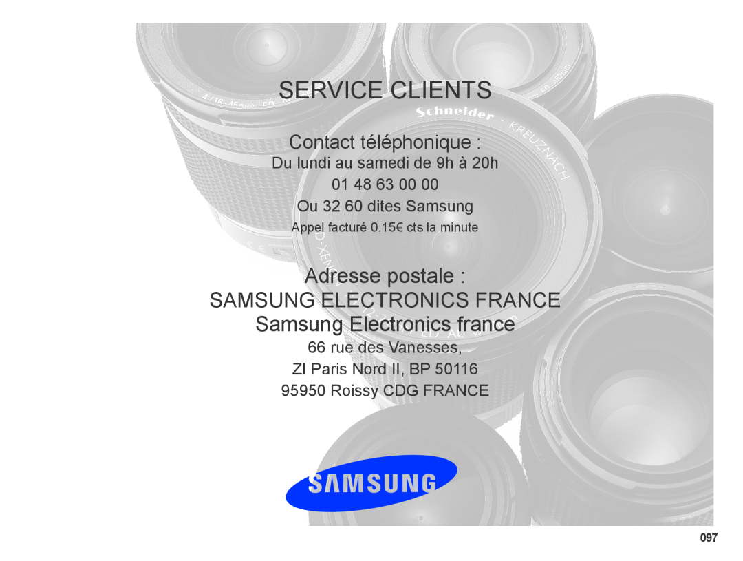Samsung EC-ES71ZZBDSE1, EC-ES71ZZBDRE1 manual Service Clients, Contact téléphonique, Appel facturé 0.15€ cts la minute 