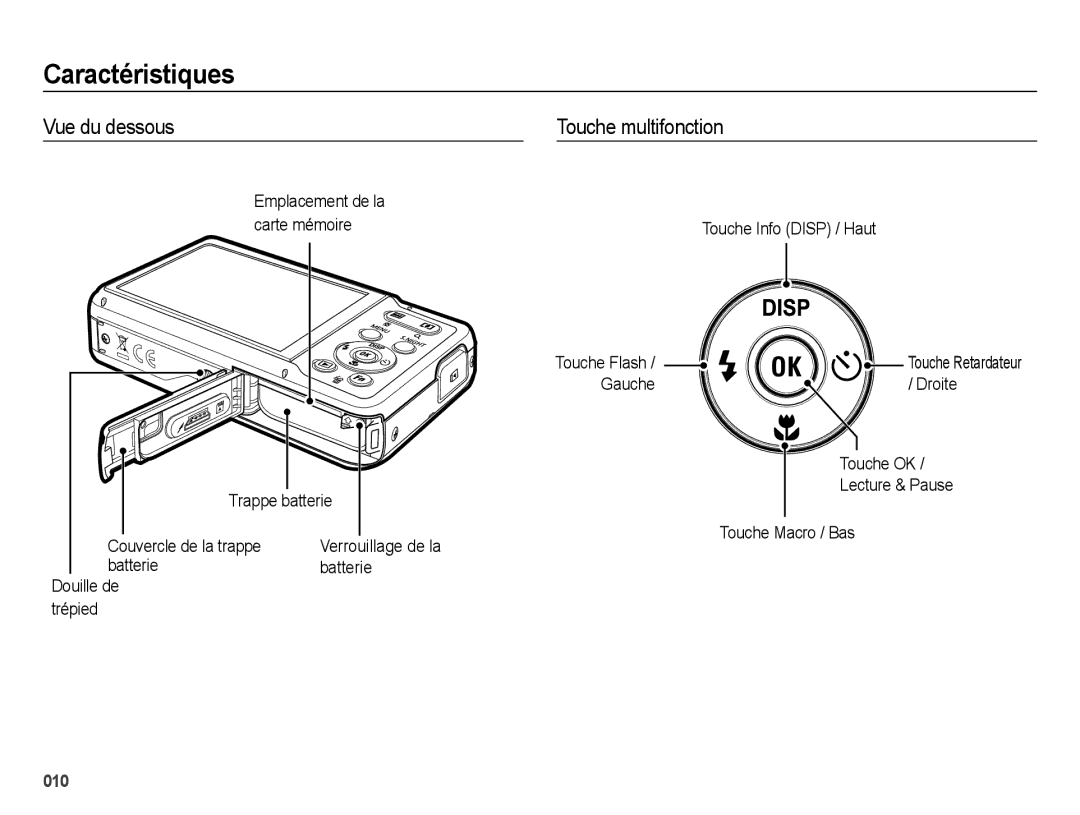 Samsung EC-ES74ZZBDBE1, EC-ES73ZZBPBE1 manual Vue du dessous, Touche multifonction 