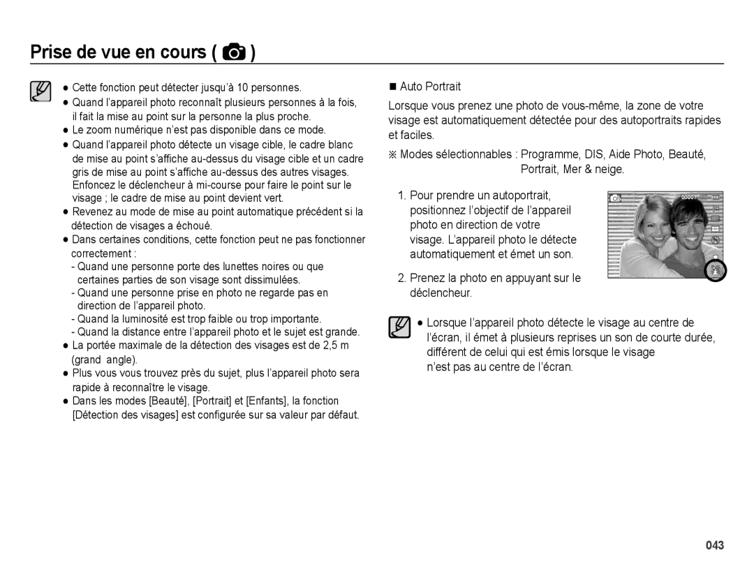 Samsung EC-ES73ZZBPBE1, EC-ES74ZZBDBE1 manual Prenez la photo en appuyant sur le déclencheur, ’est pas au centre de l’écran 