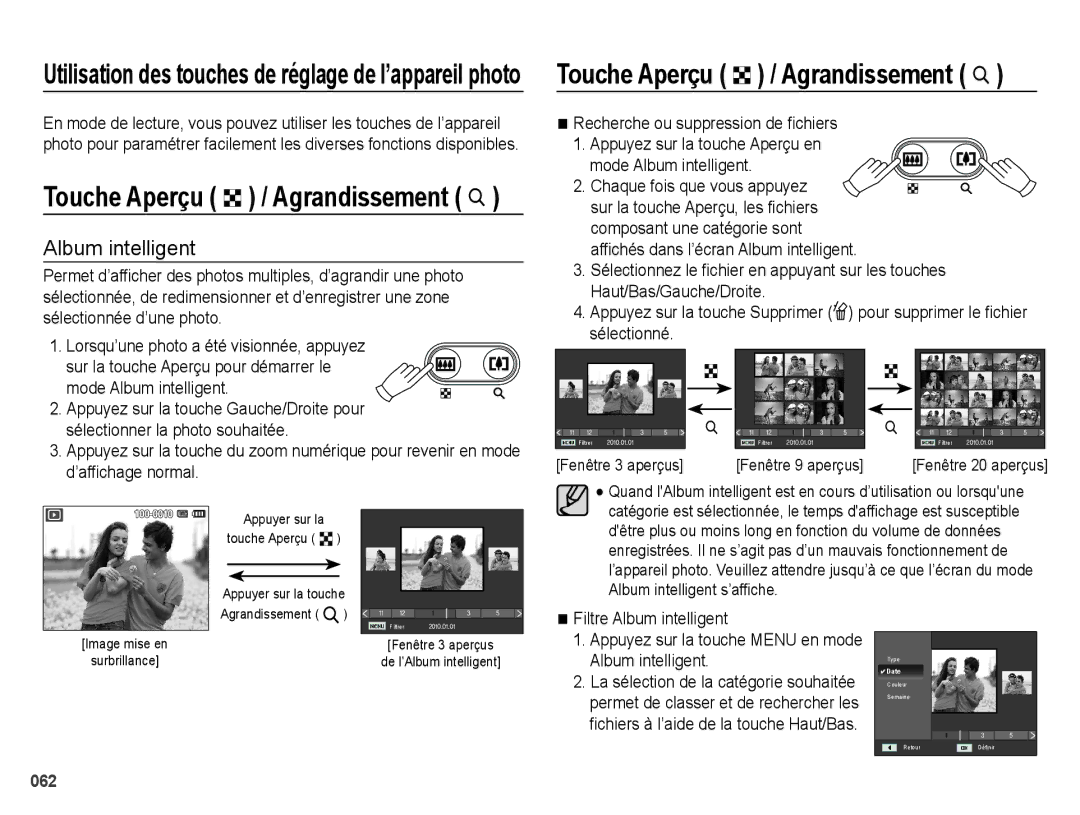 Samsung EC-ES74ZZBDBE1, EC-ES73ZZBPBE1 manual Mode Album intelligent . Chaque fois que vous appuyez 