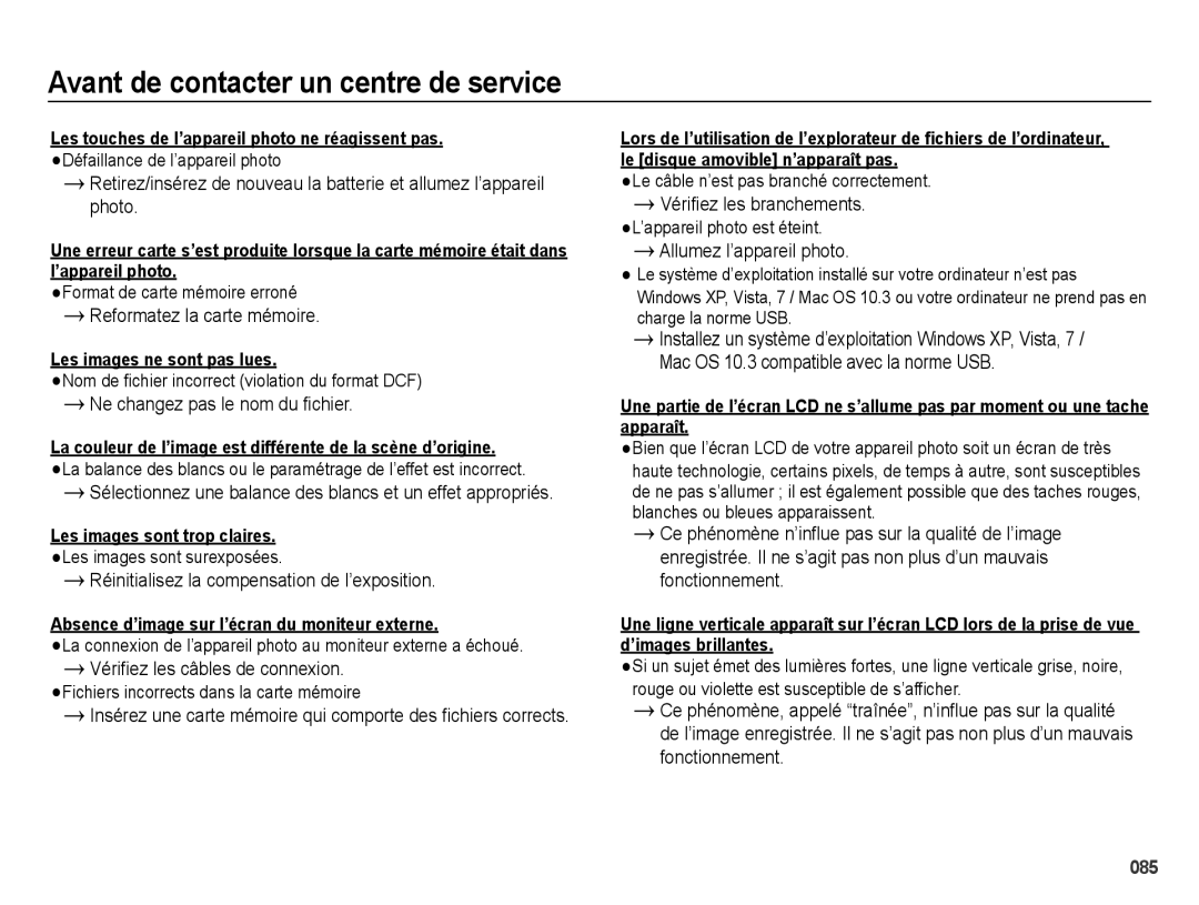 Samsung EC-ES73ZZBPBE1 Reformatez la carte mémoire, Ne changez pas le nom du fichier, Vérifiez les câbles de connexion 