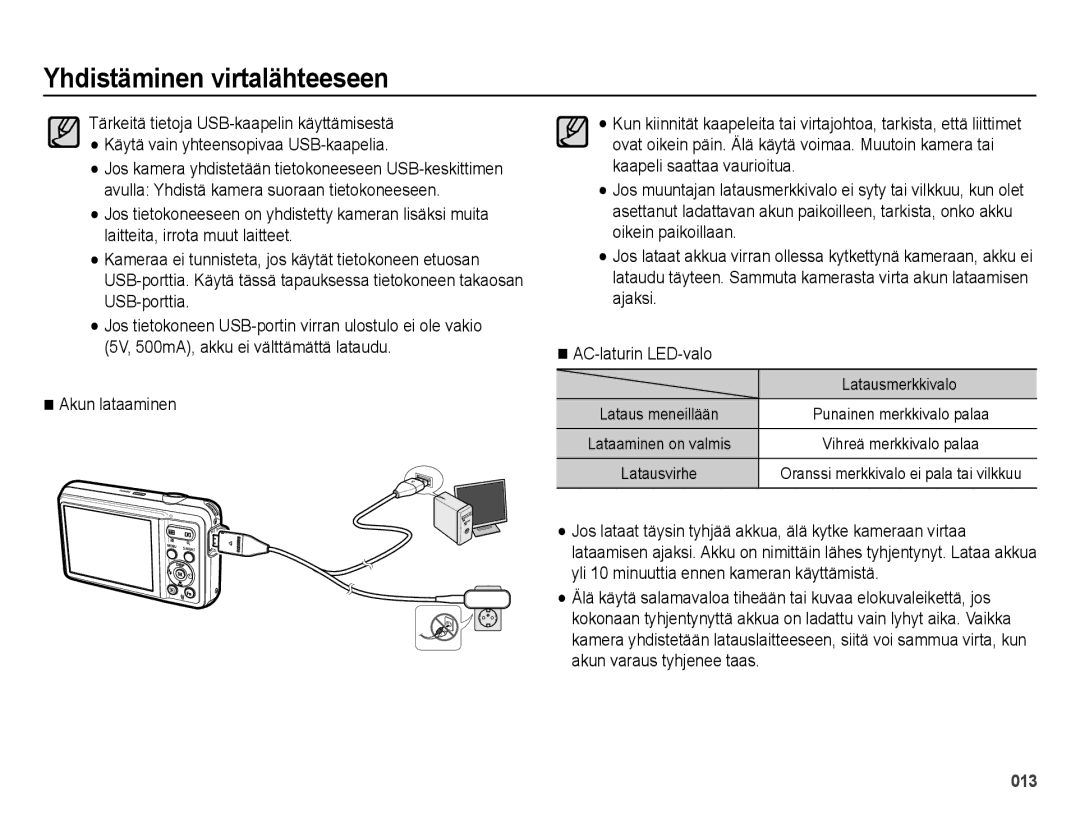 Samsung EC-ES73ZZBPBE2 manual Latausmerkkivalo 