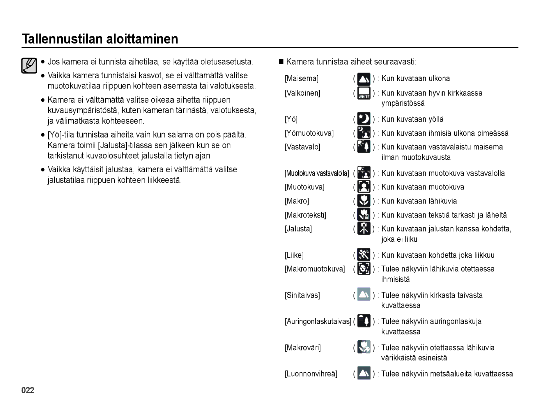 Samsung EC-ES73ZZBPBE2 manual Jos kamera ei tunnista aihetilaa, se käyttää oletusasetusta, Ilman muotokuvausta, Jalusta 