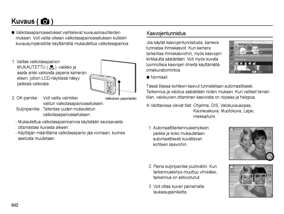 Samsung EC-ES73ZZBPBE2 manual Kasvojentunnistus 