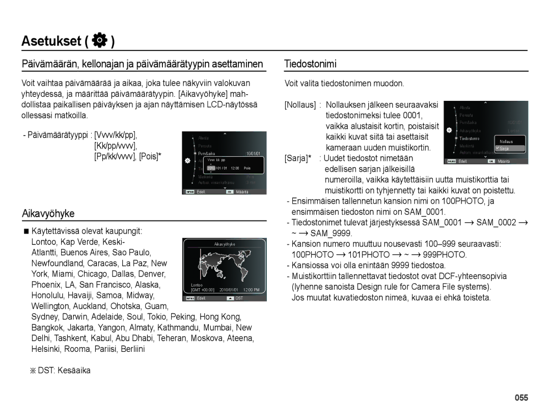 Samsung EC-ES73ZZBPBE2 manual Aikavyöhyke, Tiedostonimi 