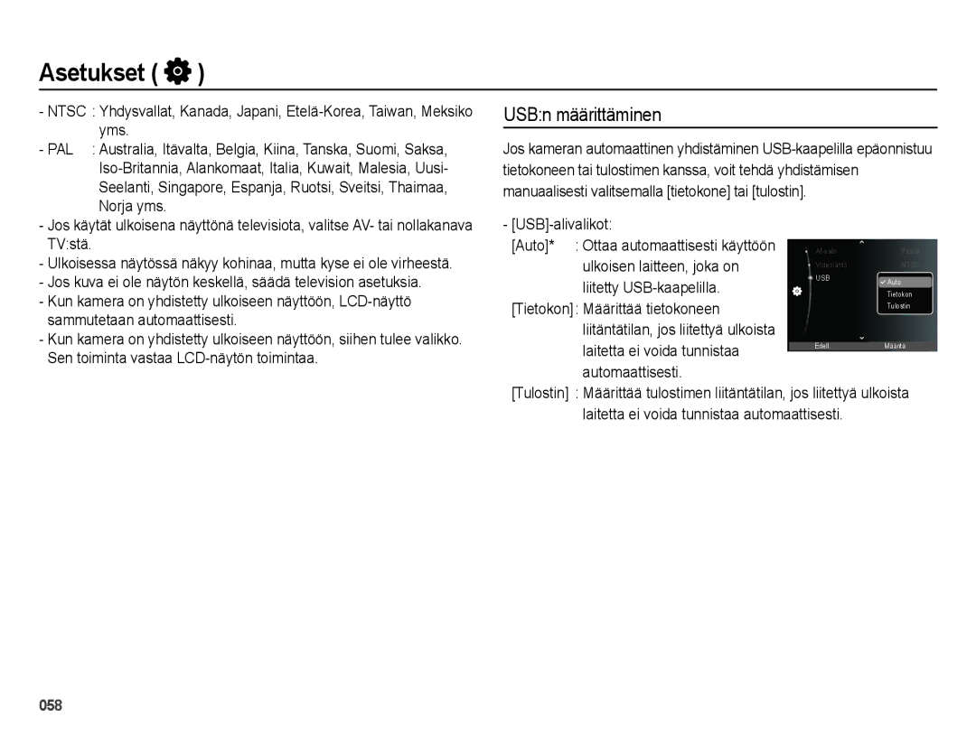 Samsung EC-ES73ZZBPBE2 manual USBn määrittäminen 