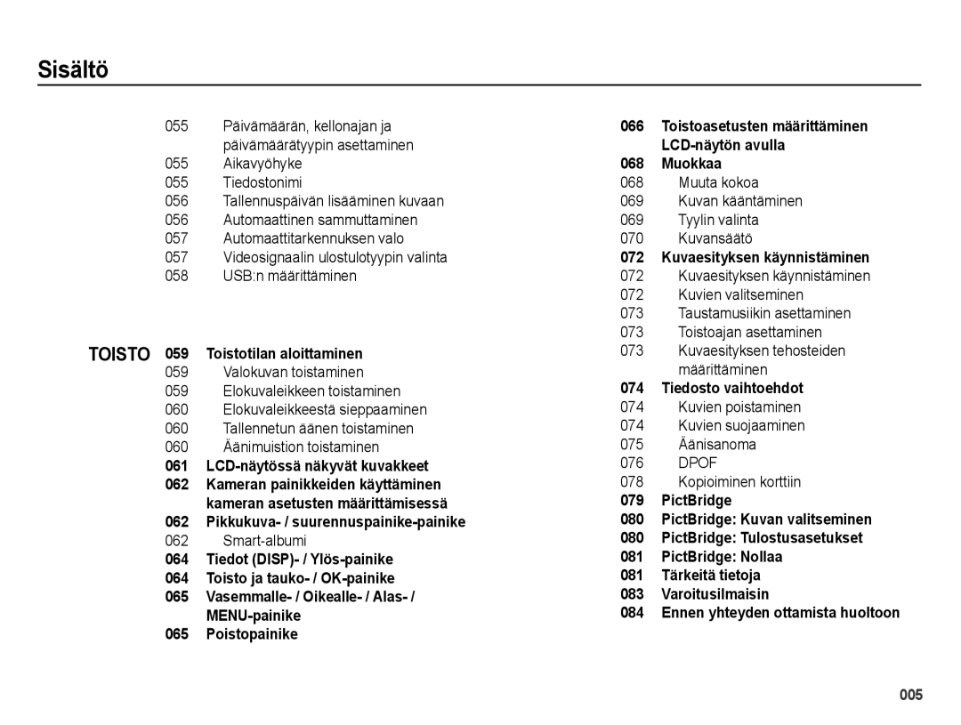 Samsung EC-ES73ZZBPBE2 Toisto 059 Toistotilan aloittaminen, LCD-näytössä näkyvät kuvakkeet, Muokkaa, Tiedosto vaihtoehdot 