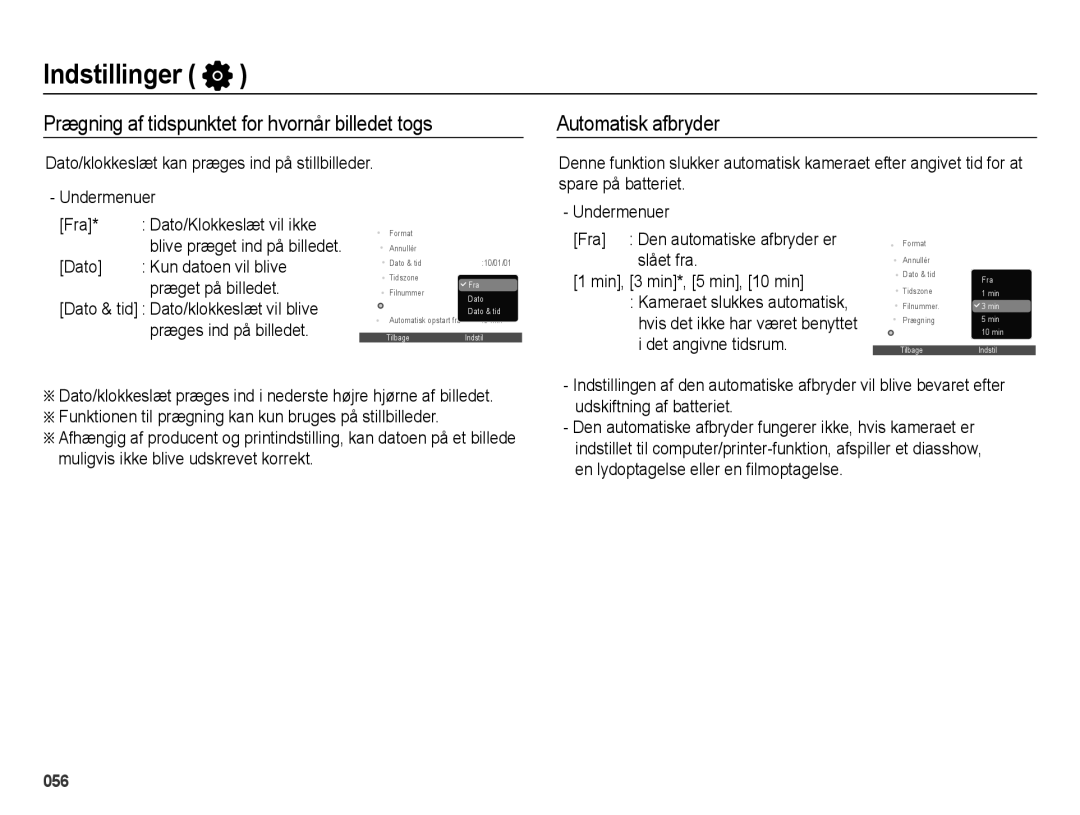 Samsung EC-ES73ZZBPBE2 manual Dato Kun datoen vil blive, Præges ind på billedet 