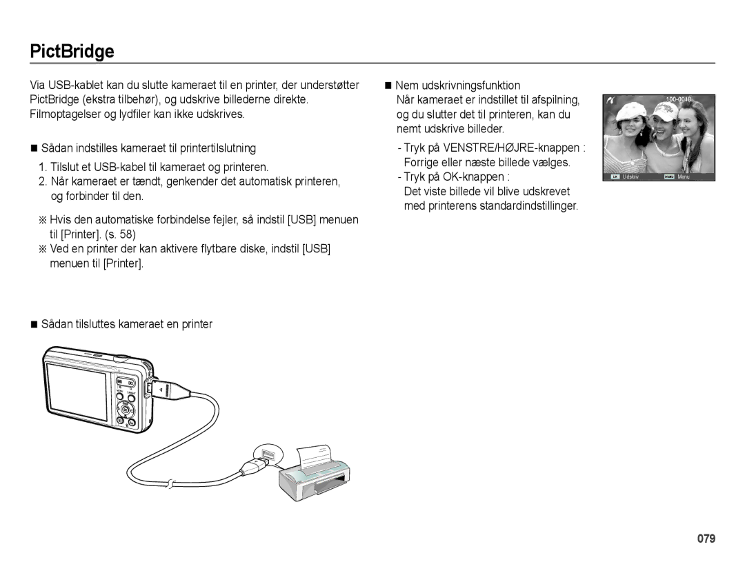 Samsung EC-ES73ZZBPBE2 manual PictBridge, Tryk på OK-knappen 