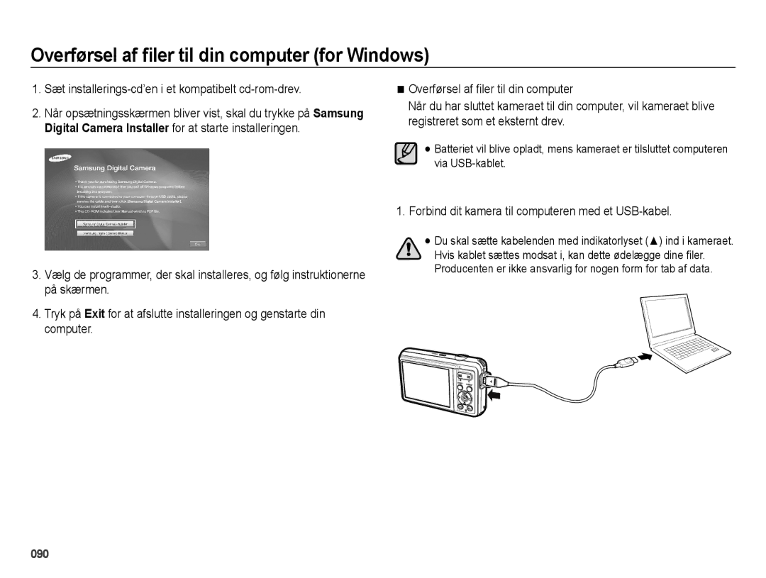 Samsung EC-ES73ZZBPBE2 manual Sæt installerings-cd’en i et kompatibelt cd-rom-drev 