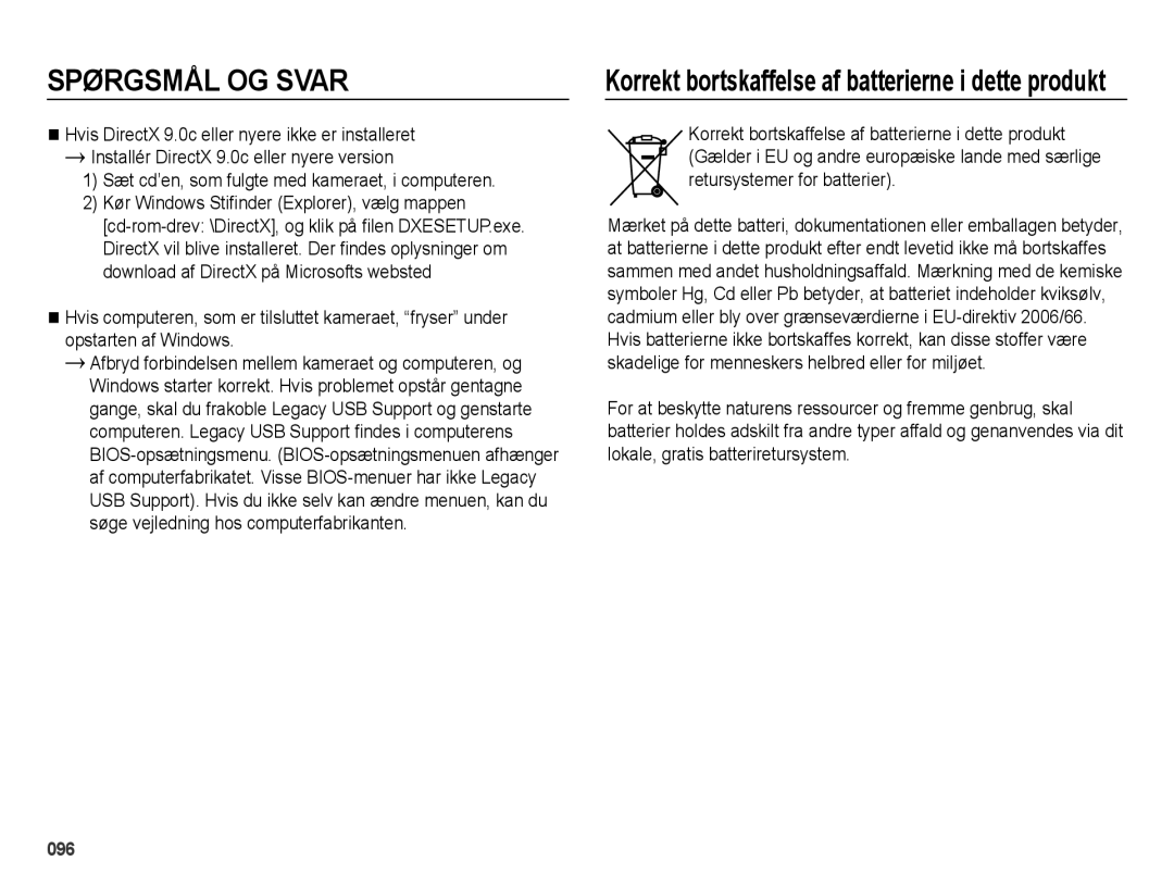 Samsung EC-ES73ZZBPBE2 manual Korrekt bortskaffelse af batterierne i dette produkt 