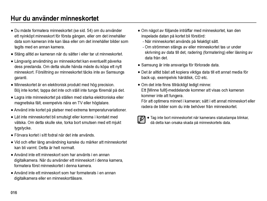 Samsung EC-ES73ZZBPBE2 manual Hur du använder minneskortet 