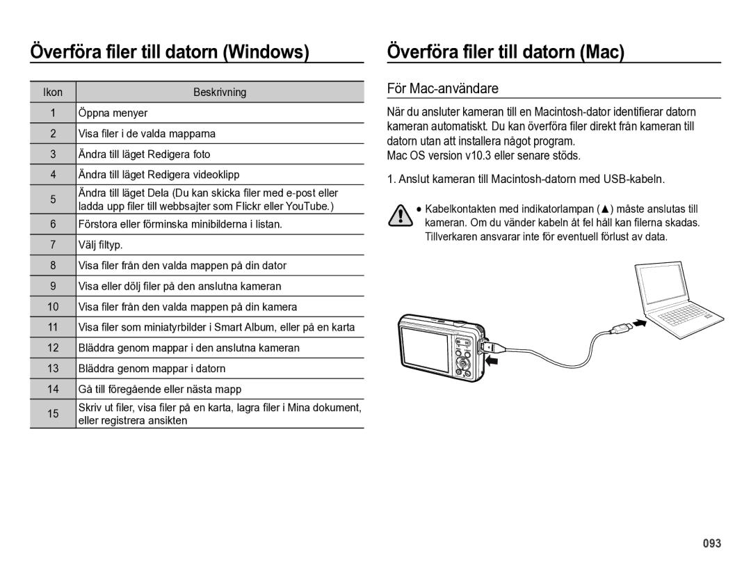 Samsung EC-ES73ZZBPBE2 manual Överföra filer till datorn Mac, För Mac-användare 