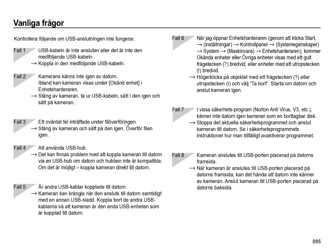 Samsung EC-ES73ZZBPBE2 manual Vanliga frågor 