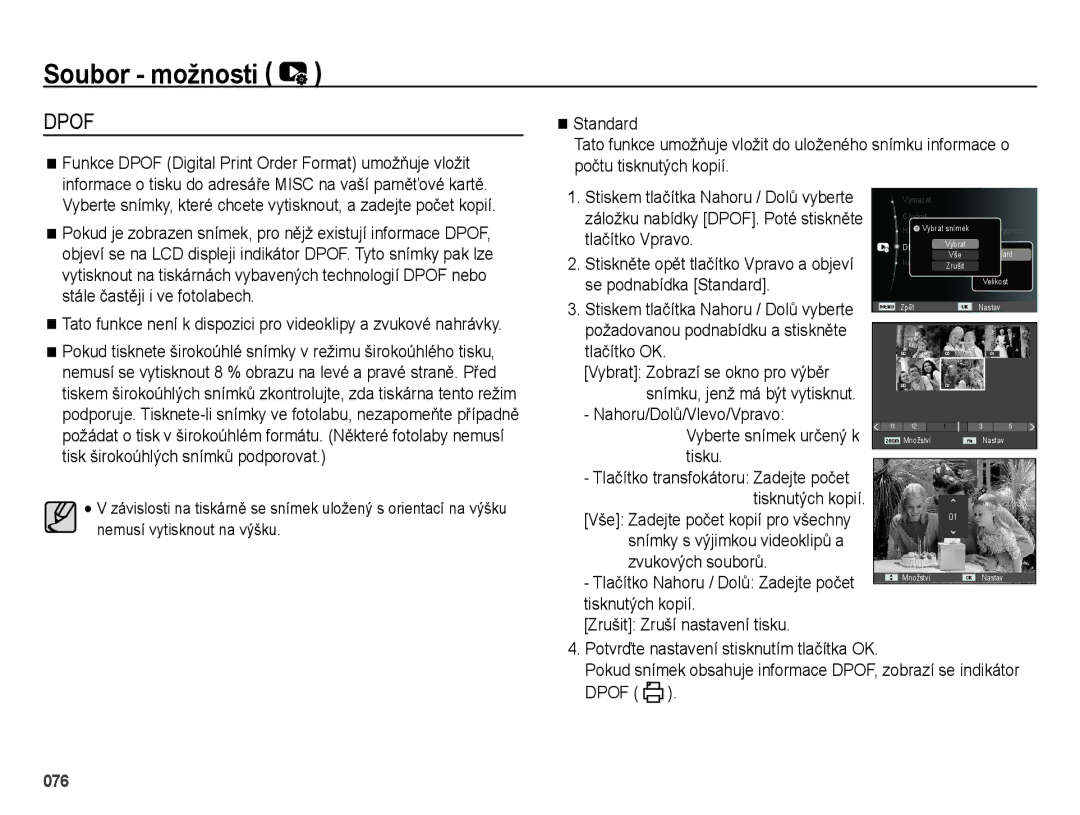 Samsung EC-ES73ZZBPOE3, EC-ES73ZZBPBE3, EC-ES73ZZBPSE3, EC-ES73ZZBPUE3, EC-ES73ZZBPRE3 manual Dpof 