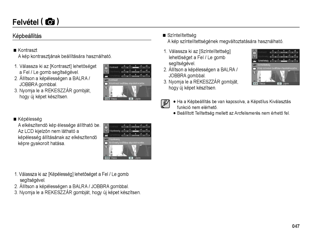 Samsung EC-ES73ZZBPUE3, EC-ES73ZZBPBE3, EC-ES73ZZBPSE3, EC-ES73ZZBPOE3, EC-ES73ZZBPRE3 manual Képbeállítás 