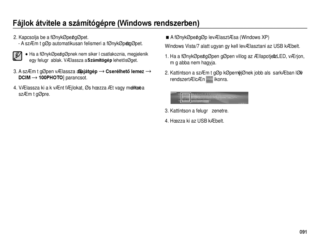 Samsung EC-ES73ZZBPOE3, EC-ES73ZZBPBE3 manual Rendszertálcán a, Kattintson a felugró üzenetre Húzza ki az USB kábelt 