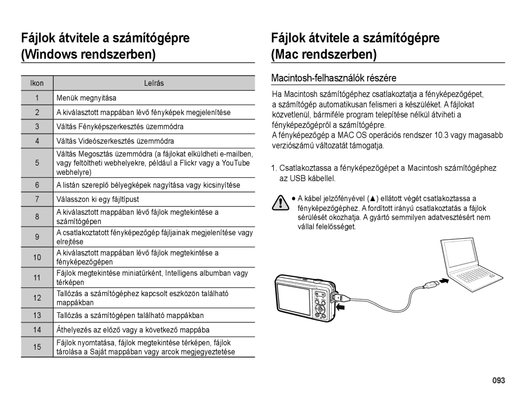 Samsung EC-ES73ZZBPRE3, EC-ES73ZZBPBE3 Fájlok átvitele a számítógépre Windows rendszerben, Macintosh-felhasználók részére 