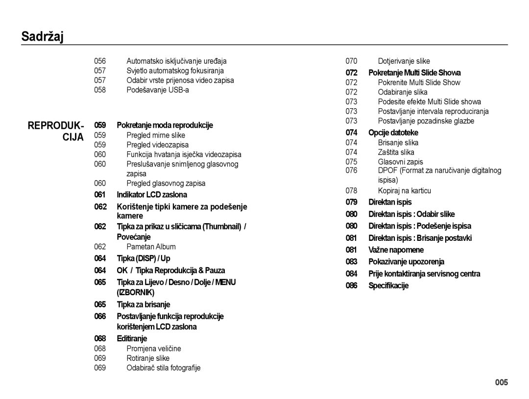 Samsung EC-ES73ZZBPSE3 manual Pokretanje Multi Slide Showa, Pokretanje moda reprodukcije, Editiranje, Opcije datoteke 