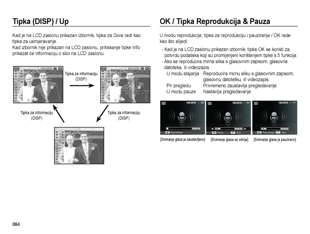 Samsung EC-ES73ZZBPBE3 manual OK / Tipka Reprodukcija & Pauza, ·Pri pregledu, Nastavlja pregledavanje, ·U modu pauze 