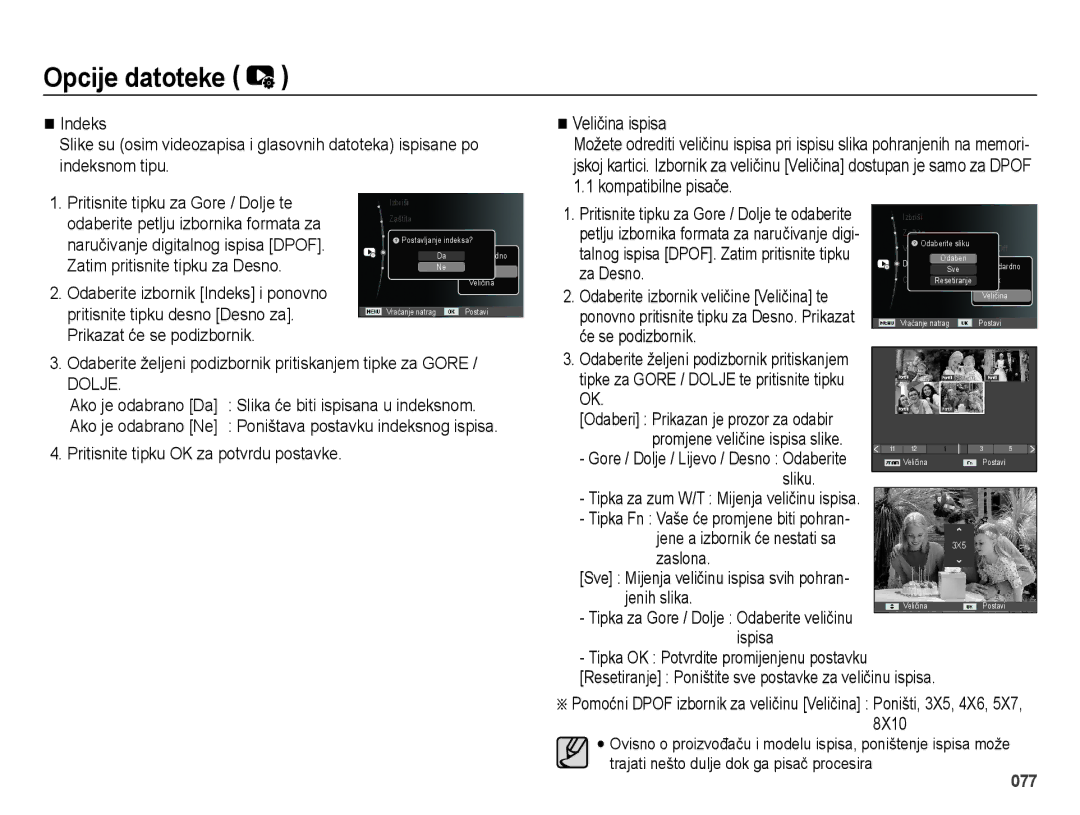 Samsung EC-ES73ZZBPUE3 Odaberite željeni podizbornik pritiskanjem tipke za Gore, Pritisnite tipku OK za potvrdu postavke 