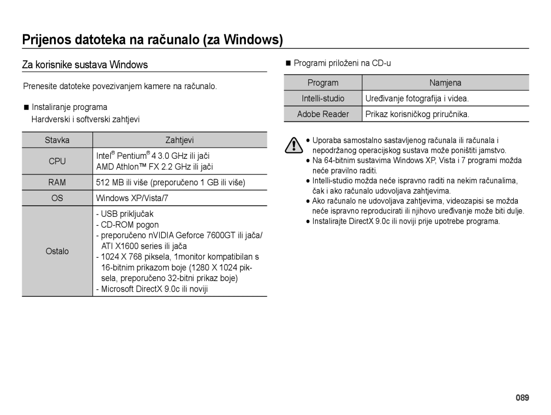 Samsung EC-ES73ZZBPBE3, EC-ES73ZZBPSE3 manual Prijenos datoteka na računalo za Windows, Za korisnike sustava Windows 