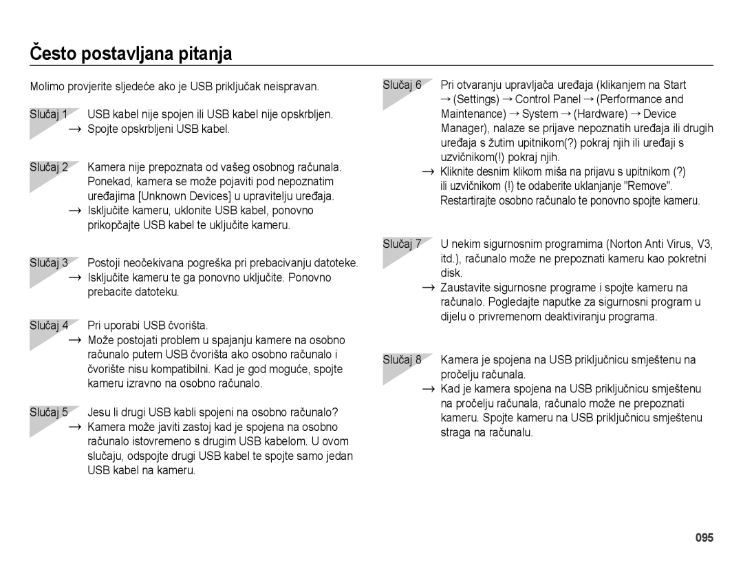 Samsung EC-ES73ZZBPSE3, EC-ES73ZZBPBE3, EC-ES73ZZBPOE3, EC-ES73ZZBPUE3, EC-ES73ZZBPRE3 manual Često postavljana pitanja 