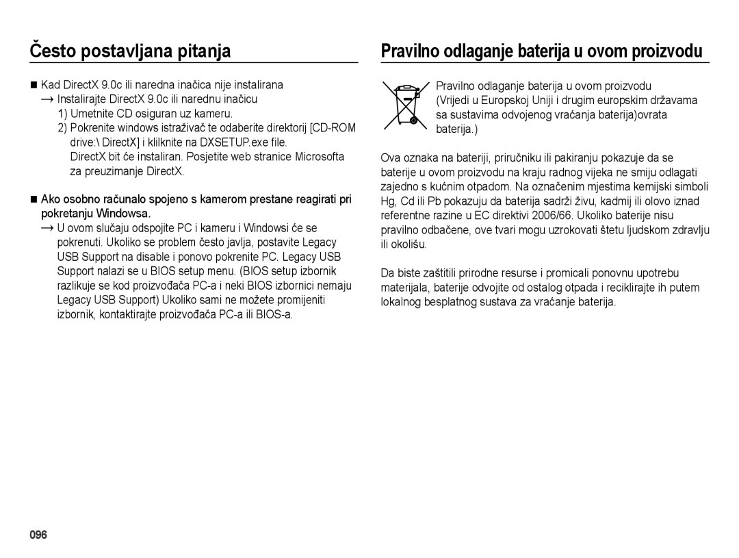 Samsung EC-ES73ZZBPOE3, EC-ES73ZZBPBE3, EC-ES73ZZBPSE3, EC-ES73ZZBPUE3 manual Pravilno odlaganje baterija u ovom proizvodu 