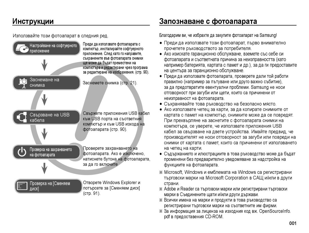 Samsung EC-ES73ZZBPOE3, EC-ES73ZZBPBE3 Инструкции, Запознаване с фотоапарата, Използвайте този фотоапарат в следния ред 