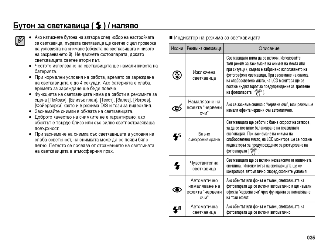 Samsung EC-ES73ZZBPBE3, EC-ES73ZZBPSE3 Индикатор на режима за светкавицата, На фотоапарата Ã, Фотоапарата Ã, На този ефект 