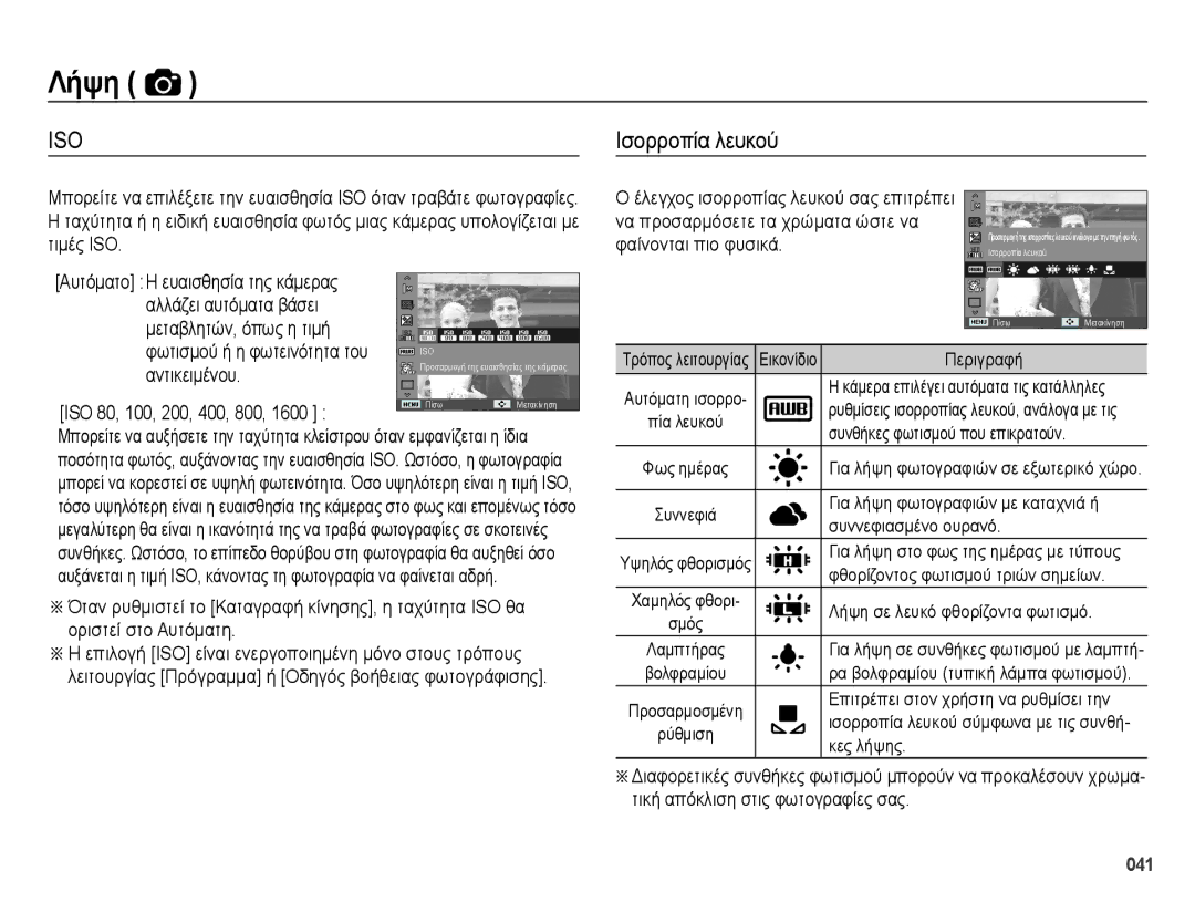 Samsung EC-ES73ZZBPSE3, EC-ES73ZZBPOE3 manual Ισορροπία λευκού, Αντικειμένου 