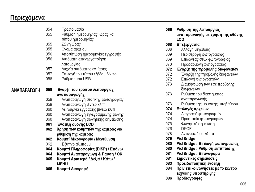 Samsung EC-ES73ZZBPSE3 Αναπαραγωγη 059 Έναρξη του τρόπου λειτουργίας αναπαραγωγής, 065 Κουμπί Διαγραφή, 068 Επεξεργασία 