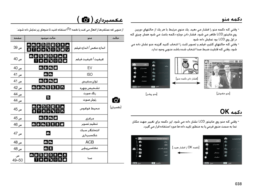 Samsung EC-ES73ZZBPRIL, EC-ES73ZZDPBIR, EC-ES73ZZBPSDX manual یرادربسکع, دوجوم تلاح ونم, دوش هداد شيامن دوب Lcd يور لوا رد 