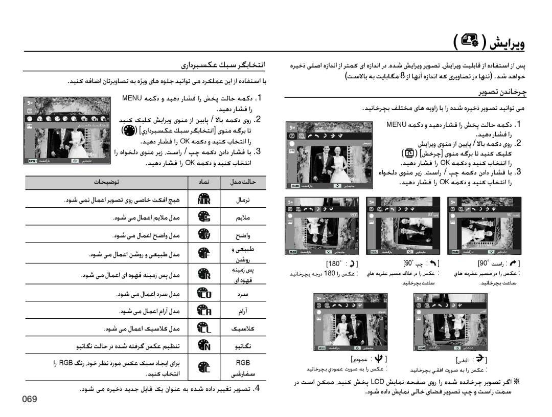 Samsung EC-ES73ZZBPBSA manual يرادربسكع كبس رگباختنا یونم هگرب ات, دامن لدم تلاح, شیاریو یونم زا نییاپ / لااب همکد یور 