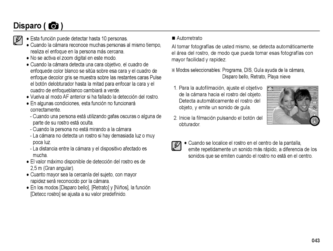 Samsung EC-ES73ZZBPRE1 manual Esta función puede detectar hasta 10 personas, No se activa el zoom digital en este modo 