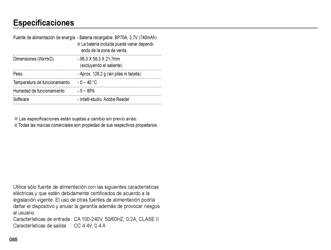 Samsung EC-ES73ZZBPRE1, EC-ES74ZZBDBE1, EC-ES73ZZBBOCA manual ~ 40 C, ~ 85%, Software 