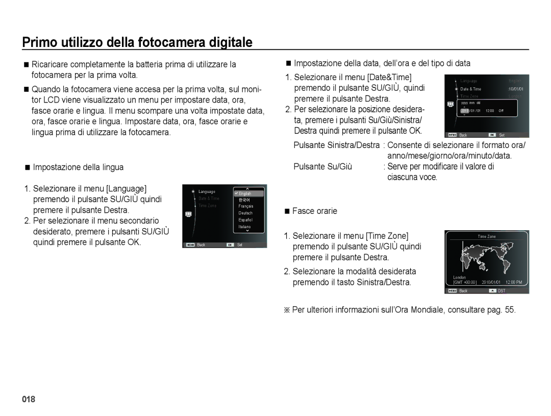 Samsung EC-ES73ZZBPOE1, EC-ES74ZZBDBE1, EC-ES73ZZBPRIT manual Primo utilizzo della fotocamera digitale, Fasce orarie 