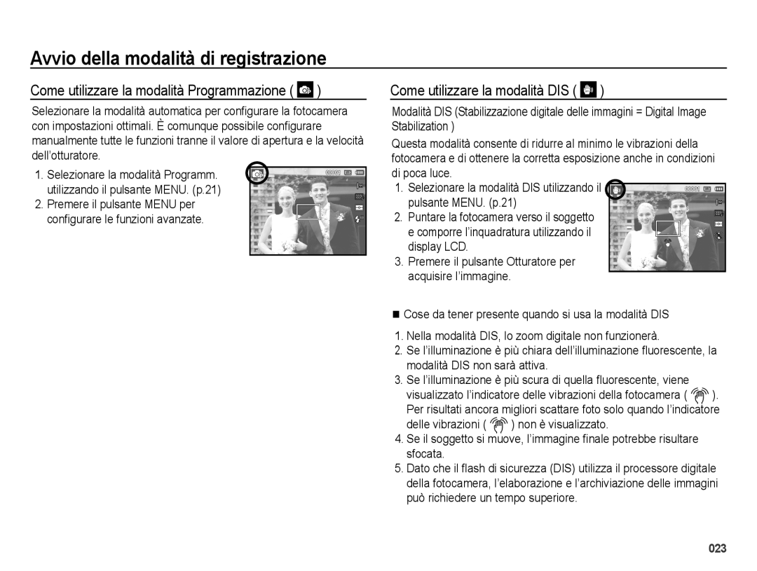 Samsung EC-ES74ZZBDBE1 manual Come utilizzare la modalità Programmazione, Come utilizzare la modalità DIS, Display LCD 