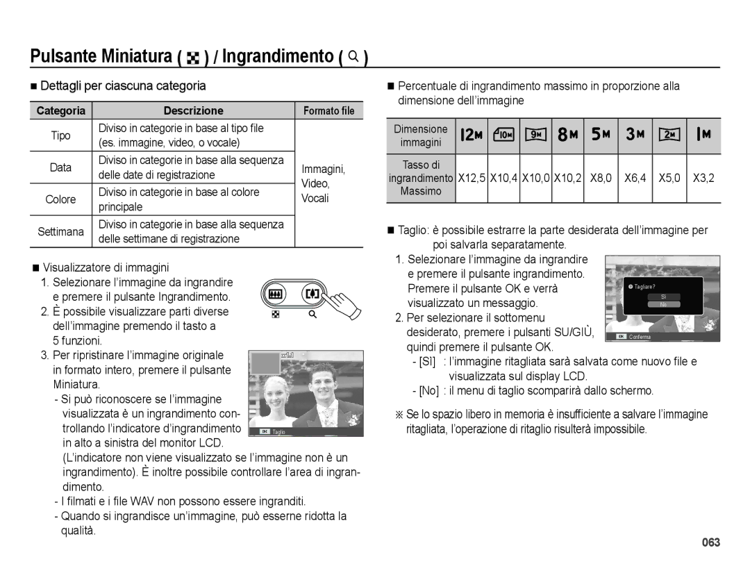 Samsung EC-ES73ZZBPSIT Pulsante Miniatura º / Ingrandimento í, Premere il pulsante OK e verrà, Visualizzato un messaggio 