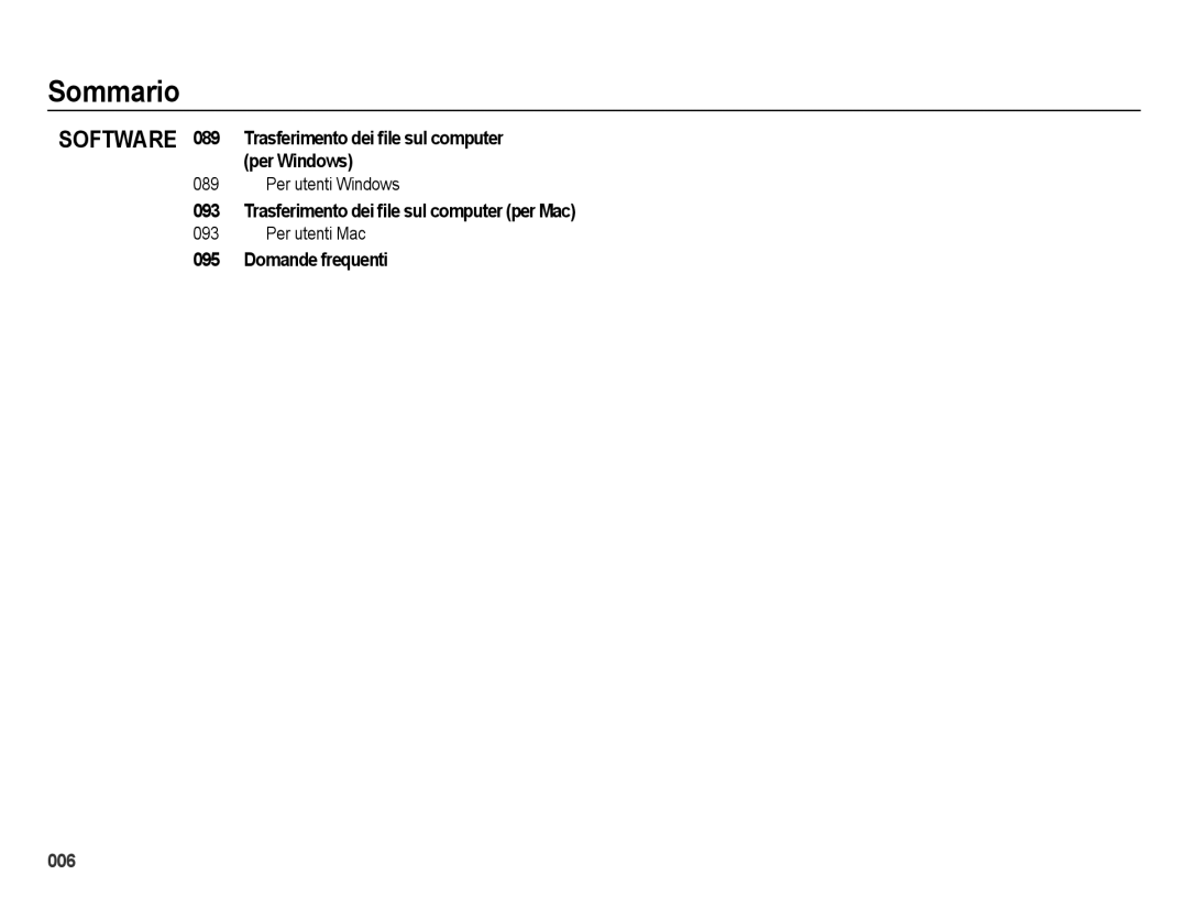 Samsung EC-ES75ZZBPBIT, EC-ES74ZZBDBE1 manual Trasferimento dei ﬁle sul computer, Per Windows, 093, Domande frequenti 