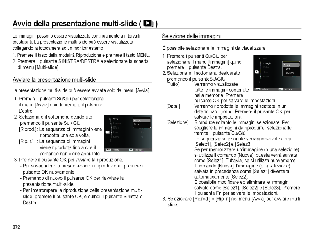 Samsung EC-ES75ZZBPUIT, EC-ES74ZZBDBE1 manual Avvio della presentazione multi-slide, Avviare la presentazione multi-slide 