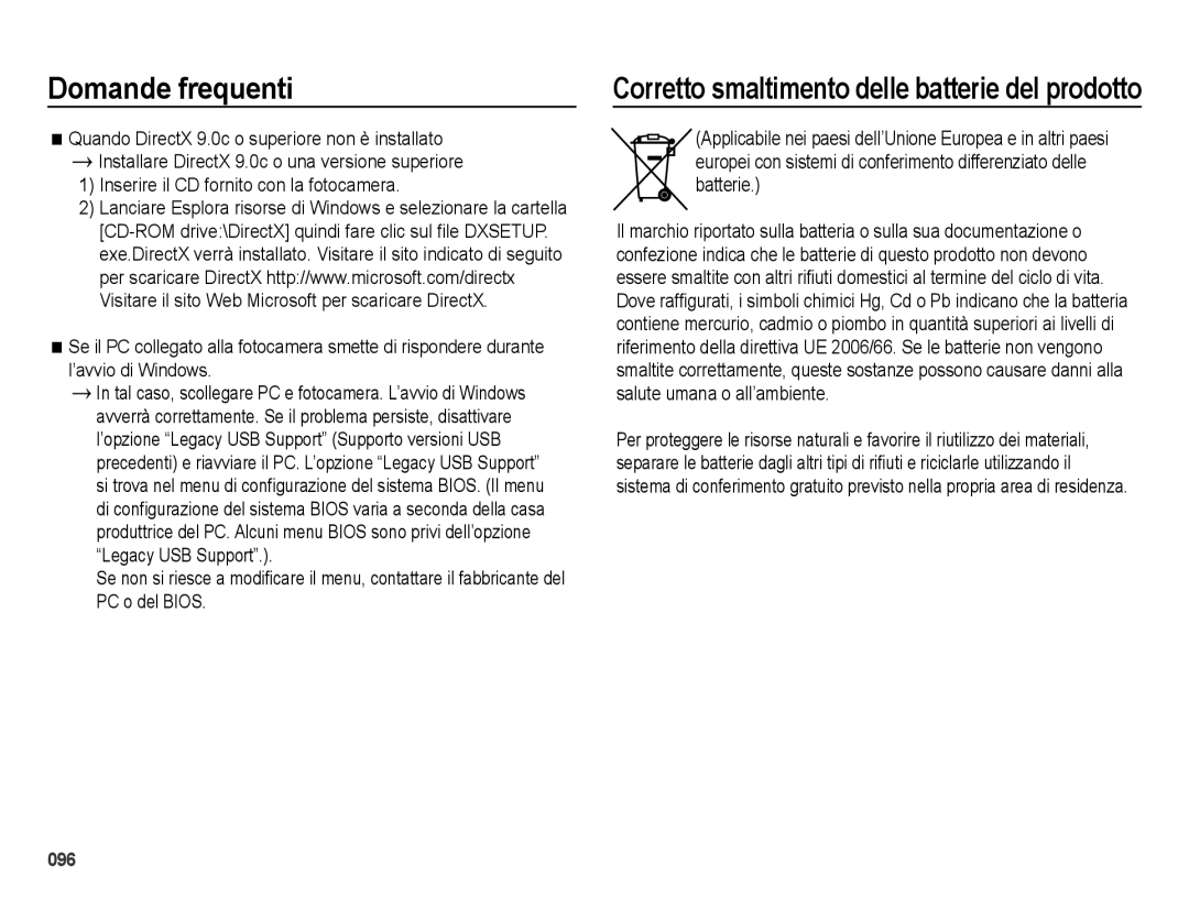 Samsung EC-ES75ZZBPBIT, EC-ES74ZZBDBE1, EC-ES75ZZBPOIT, EC-ES75ZZBPUIT manual Corretto smaltimento delle batterie del prodotto 